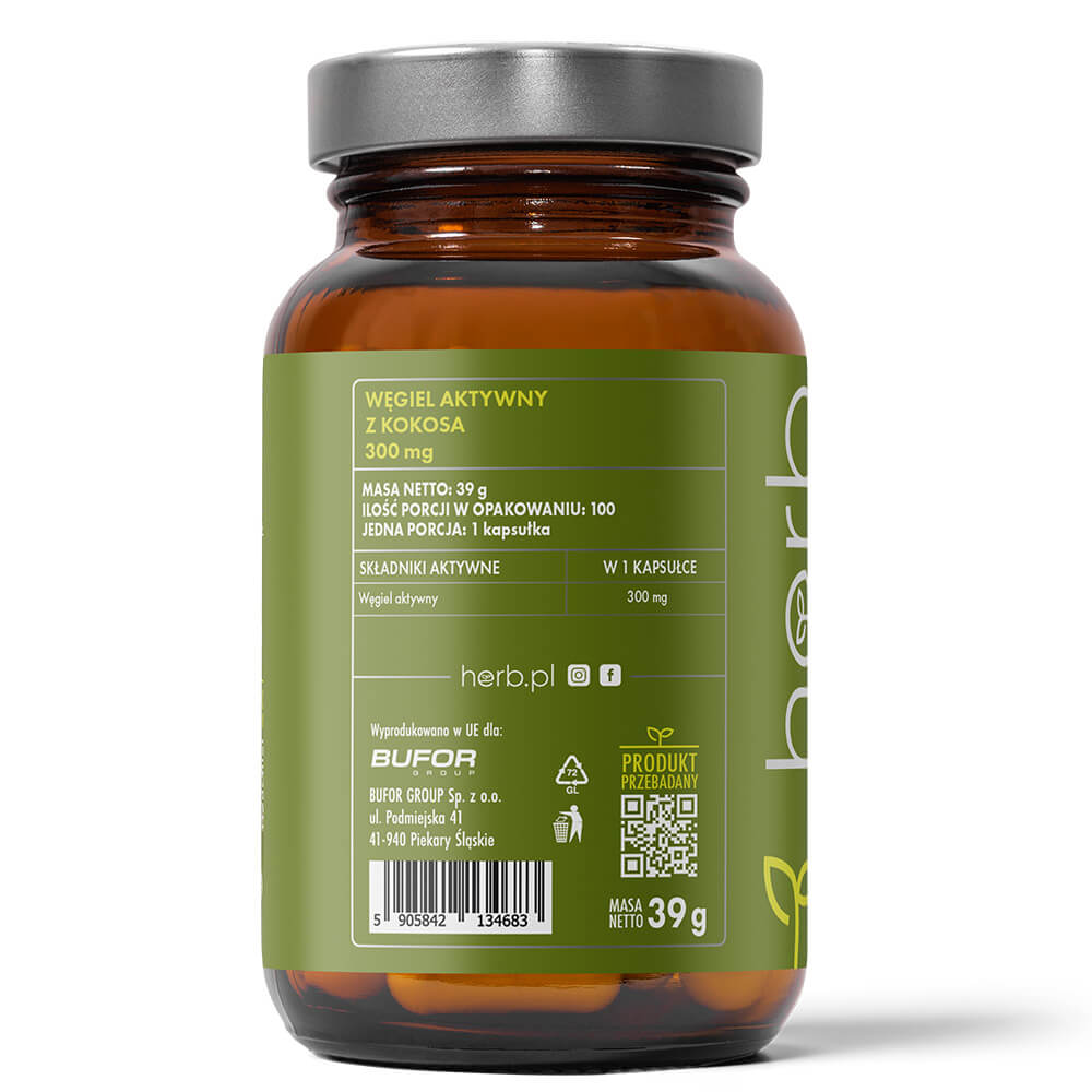 Węgiel aktywny z kokosa 300 mg – 100 vege kaps.