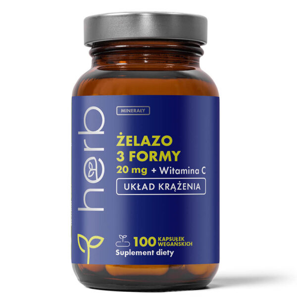 Żelazo 3 Formy 20 mg + Witamina C - 100 vege kaps.