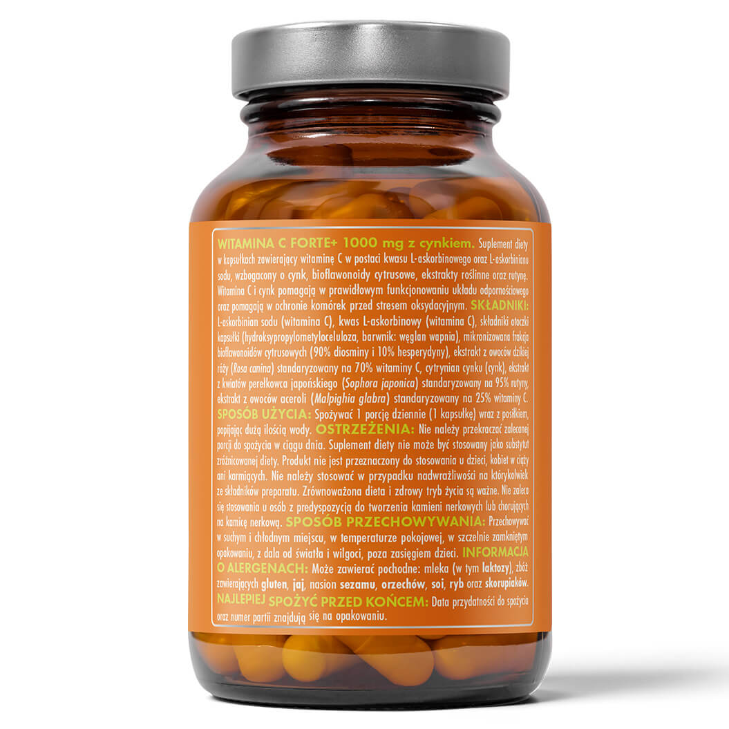 Witamina C FORTE+ 1000 mg z cynkiem – 100 vege kaps.