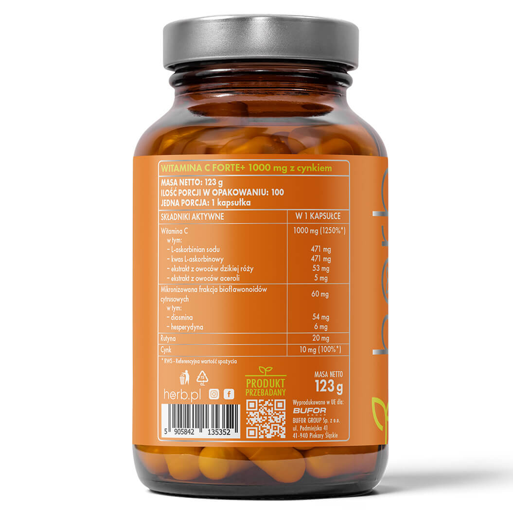 Witamina C FORTE+ 1000 mg z cynkiem – 100 vege kaps.